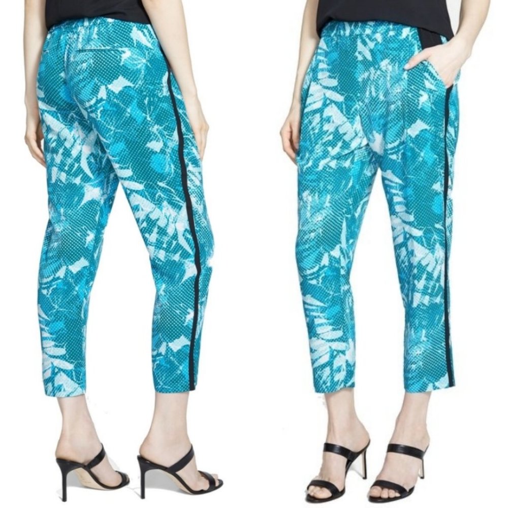 Trouve Tropical Teal Blue Tuxedo Stripe Capris L